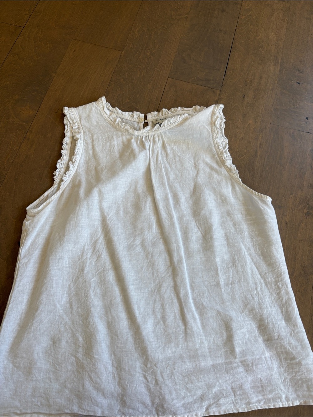 J. Crew White Ruffle-Trim Linen Sleeveless Camisole